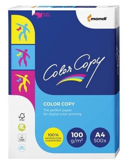 Бумага COLOR COPY, А4, 100 г/м2, 500 л., для полноцветной лазерной печати, А++, Австрия, 161% (CIE), A4-33709 - фото №1