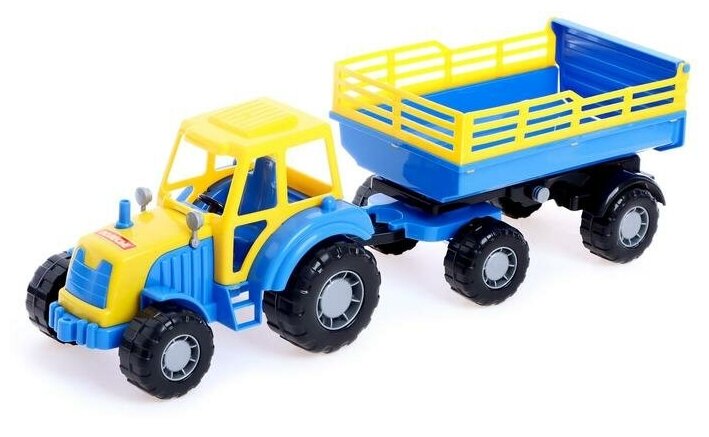 Трактор с прицепом №2, цвет синий, (в сеточке)