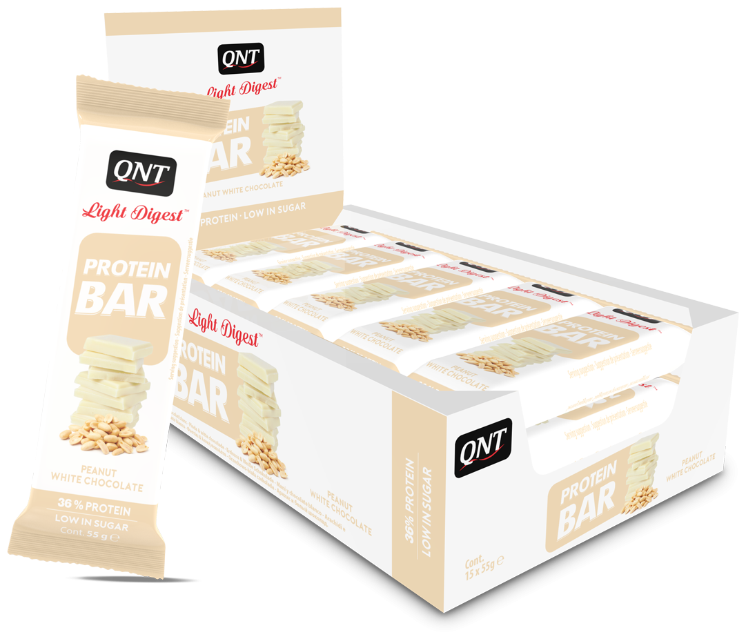 QNT Light Digest Protein Bar Peanut White Chocolate (15х55g)/ Протеиновые батончики Лайт Дайджест с арахисом и белым шоколадом 15шт по55гр