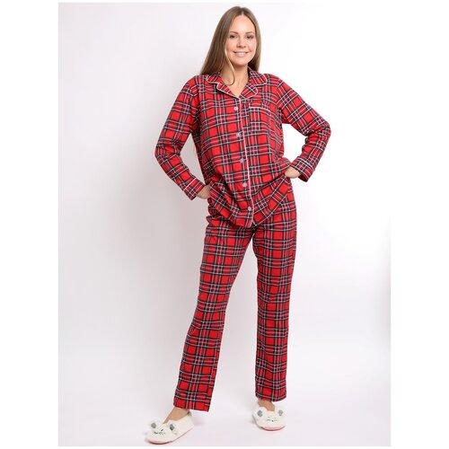 Пижама женская, красная клетка, размер 48