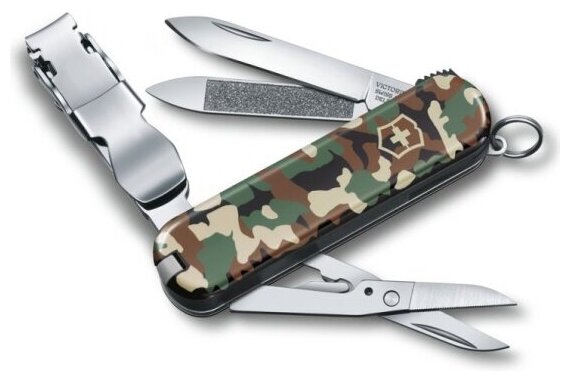 Нож-брелок Victorinox NailClip 580, 65 мм, 8 функций, зелёный камуфляж