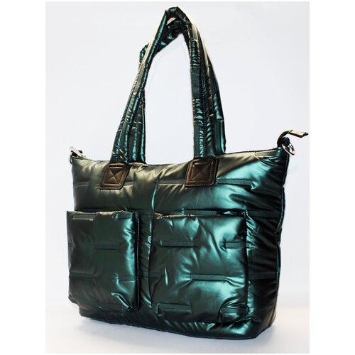 Женская сумка с ручками WIN зеленая зимняя стеганная материал болонь