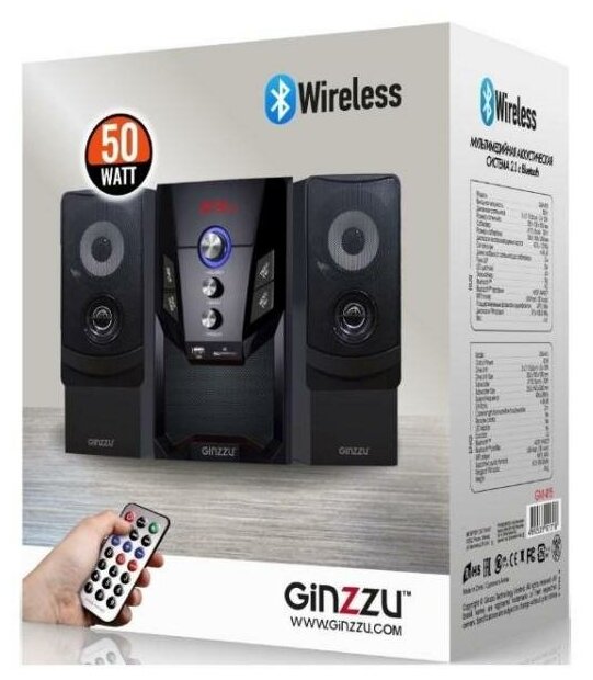 Ginzzu GM-415, Акустическая система 2.1, 50W/BT/USB/SD/FM/ДУ