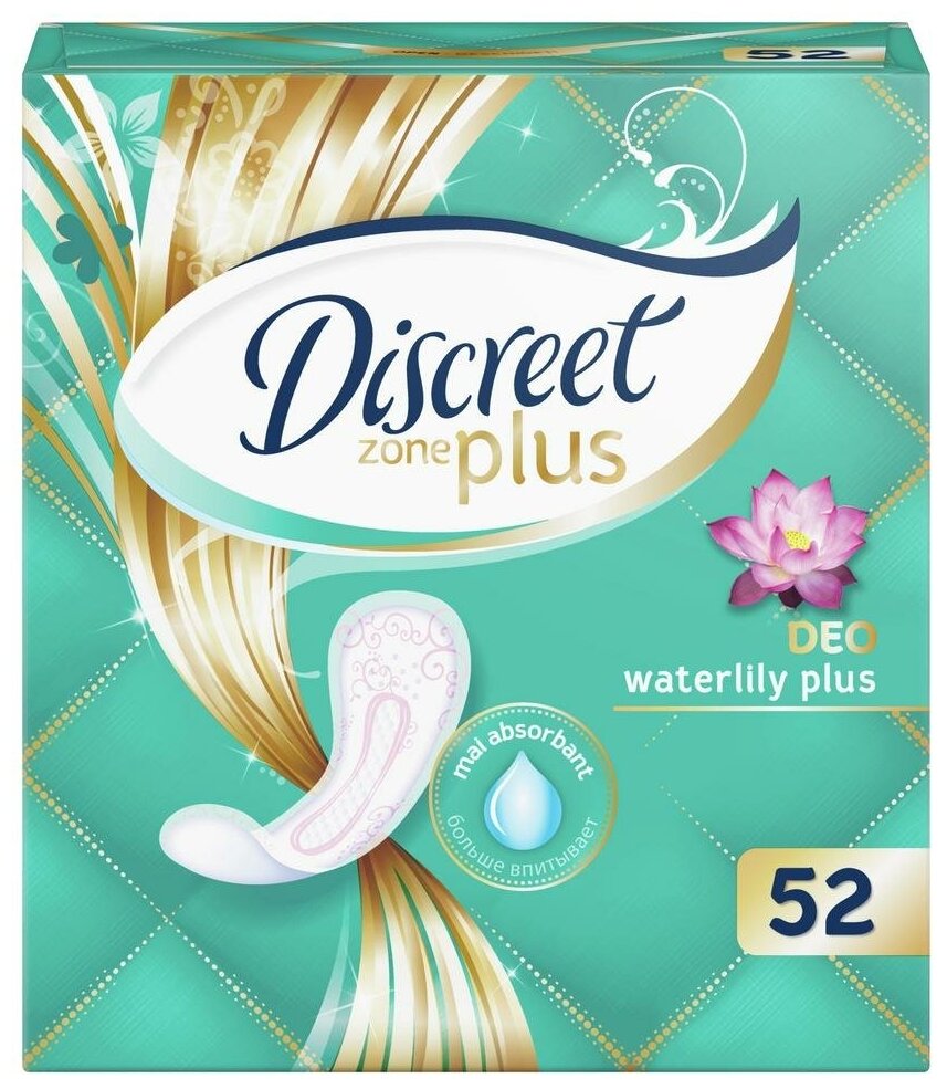 Ежедневные прокладки Discreet Plus, женские, Deo Water Lily Plus Trio, 52 шт