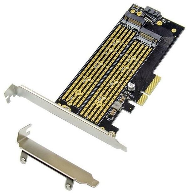 ORIENT C301E, Переходник PCI-Ex4->NGFF (M.2) M-key PCI-E SSD + SATA->NGFF (M.2) B-key SSD, тип 2230/2242/2260/2280/22110, SATA кабель и 2 планки