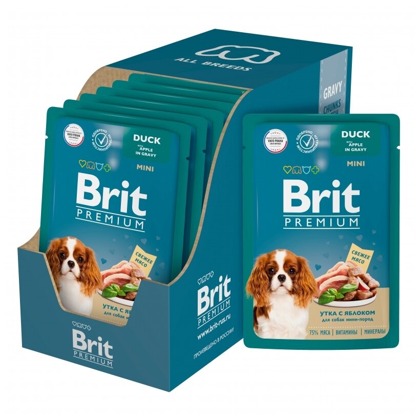 Влажный корм для собак Brit Premium для взрослых собак миниатюрных пород утка с яблоком в соусе пауч (для мелких и карликовых пород)