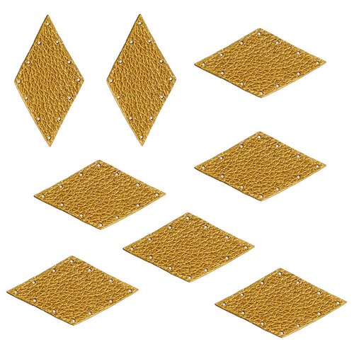 фото Заплатки пришивные с перфорацией dmo "ромб" 50х30 мм золотые / аппликация пришивная экокожа / нашивка на одежду 8 шт.