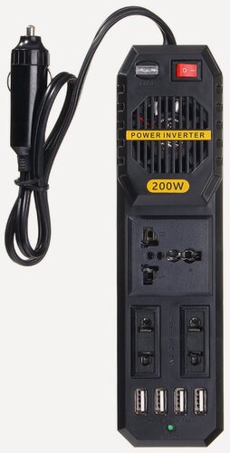 Изображение товара Автомобильный инвертор, Вх: 12В, Вых: 3х220В, 4хUSB, 200 Вт, TDS TS-CAU42