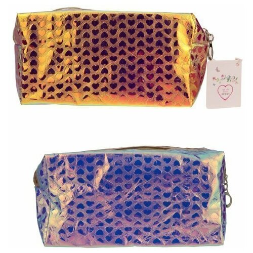 фото Косметичка широкая голограф.с тиснением сердечками,2 цв т17839 lucky