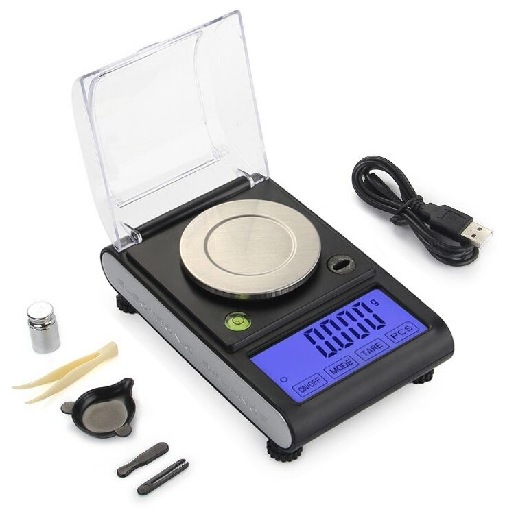 Сенсорные Весы высокоточные 50гр \ 0001 грамм с Чашкой и уровнем и USB