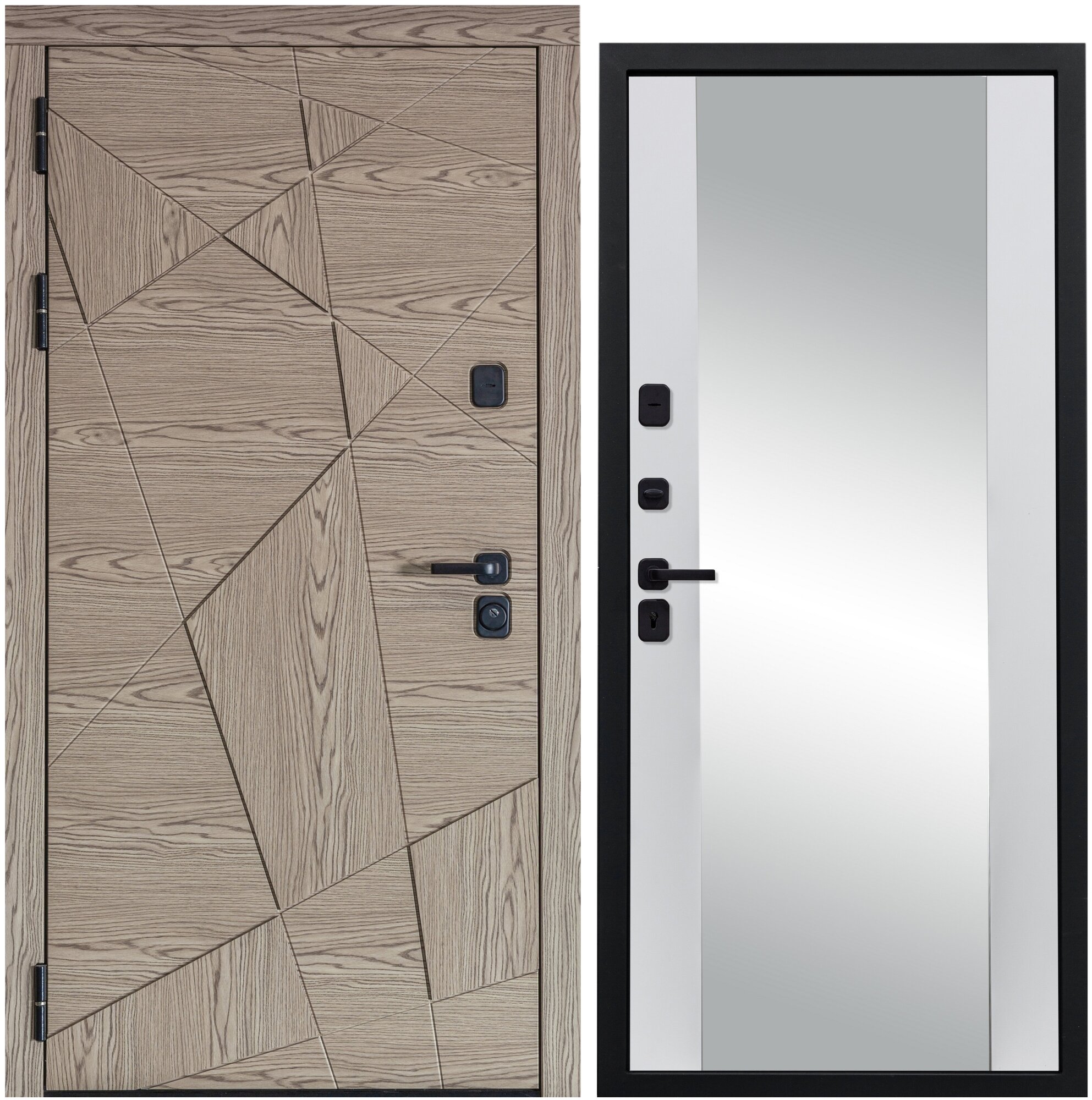 Дверь входная металлическая DIVA 97/1 2050x860 Зеркало Левая Дуб натуральный- Д15 Белый Софт, тепло-шумоизоляция, антикоррозийная защита для квартиры