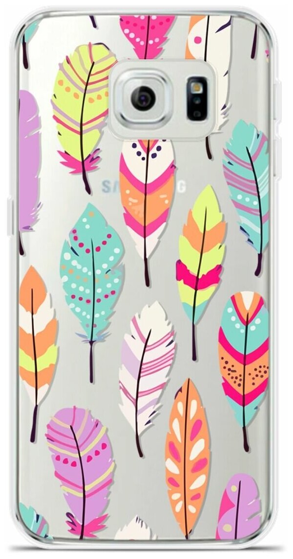 Силиконовый чехол на Samsung Galaxy S6 Edge Перья / для Самсунг Галакси С6 Эдж