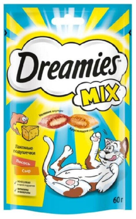 Dreamies Лакомство Dreamies MIX для взрослых кошек с лососем и сыром 60г 10222407 10236787 0,06 кг 44663 (2 шт)