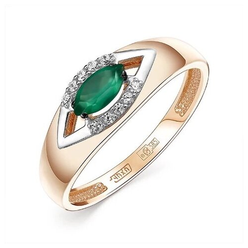 Кольцо из золота с зелёным агатом и фианитами