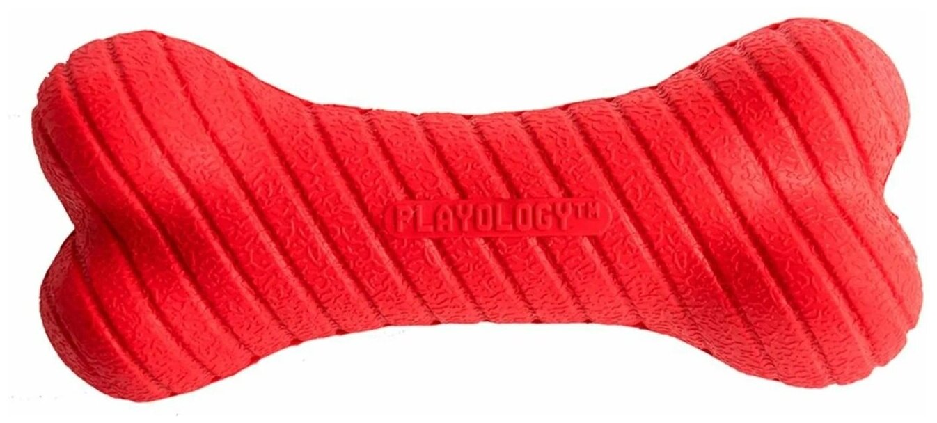 Игрушка Playology двухслойная жевательная косточка для собак DUAL LAYER BONE с ароматом говядины, маленькая, красный - фотография № 3