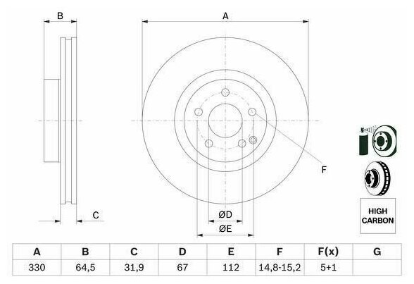 Bosch 0986479332 диск тормозной пер, (1шт)