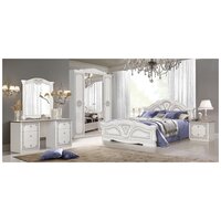 Спальный гарнитур Диа Грация (шкаф, кровать 1600*, комод/зеркало, тумба прикроватная-2) белое/серебро