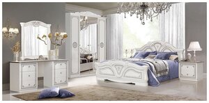 Спальный гарнитур Диа Грация (шкаф, кровать 1600*, комод/зеркало, тумба прикроватная-2) белое/серебро