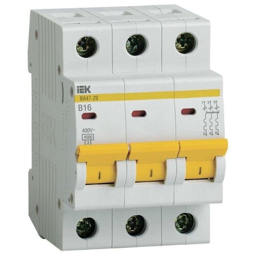Выключатель автоматический модульный 3п B 16А 4.5кА ВА47-29 ИЭК MVA20-3-016-B (6 штук)