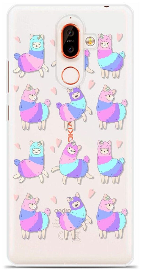 Силиконовый чехол на Nokia 7 Plus Фиолетовые ламы / для Нокиа 7 Плюс