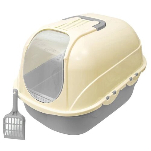 Туалет-домик для котов и кошек (закрытый) с порогом и совком, ZooOne (M) 53х41х42 cм, (серо-голубой), P253-05