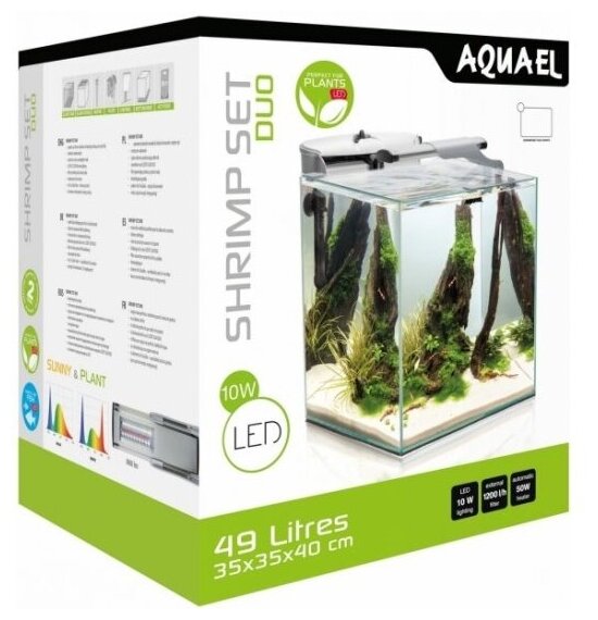 Аквариум с оборудованием AQUAEL SHRIMP SET DUO LED 49 л. черный (35*35*40см) с внешним фильтром, обогревателем и светильником - фотография № 4