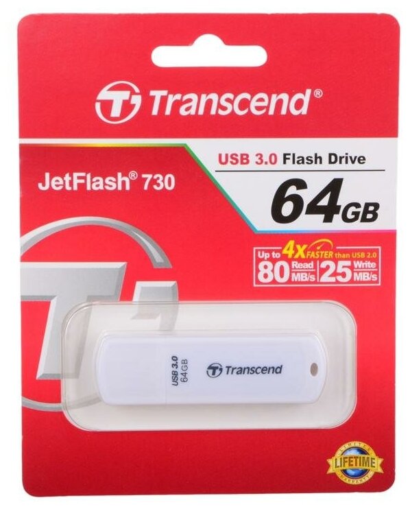 Накопитель USB 3.0 64Гб Transcend JetFlash 730 (TS64GJF730), белый