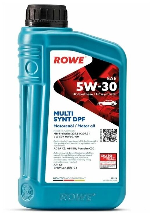 Масло моторное ROWE HIGHTEC MULTI SYNT DPF 5W30, 1 литр 20125-0010-99