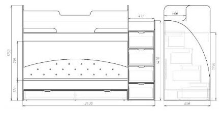 Matrix кровать детская двухъярусная с мягкой спинкой "Junior 13" белый/графит, лестница слева