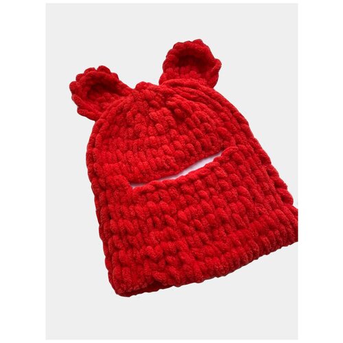 фото Балаклава с ушками мишки подростковая плюшевая волпоз