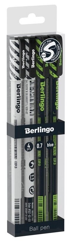 Ручка шариковая Berlingo Tech it синяя, 0,7 мм, рисунок на корпусе, 4 шт, PET-бокс с ЕП