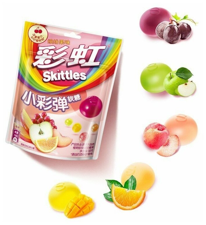 Мармелад Skittles яблоко, виноград, апельсин, персик 50 гр. (Китай) (2 шт) - фотография № 2