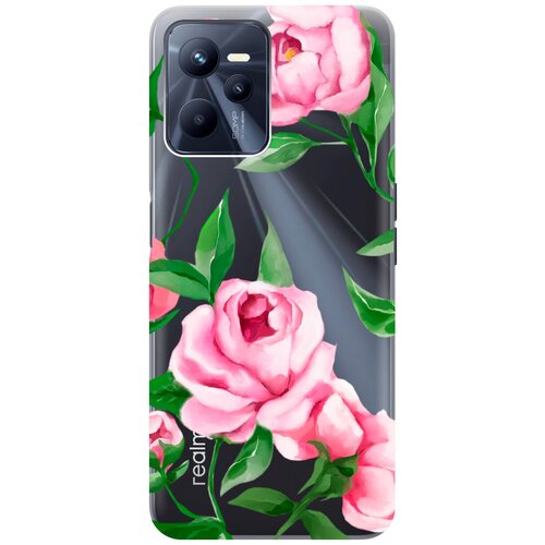 Силиконовый чехол на Realme C35 / Рилми С35 с 3D принтом Amazing Peonies прозрачный чехол книжка на realme c35 рилми с35 с 3d принтом amazing irises золотистый