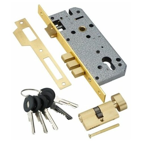 Замок врезной с цилиндром ADDEN BAU LOCK 4585 5-60B D GOLD Золото