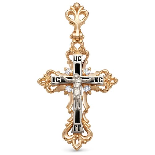 Крест DIALVI золото, 585 проба, белая эмаль с фианитами