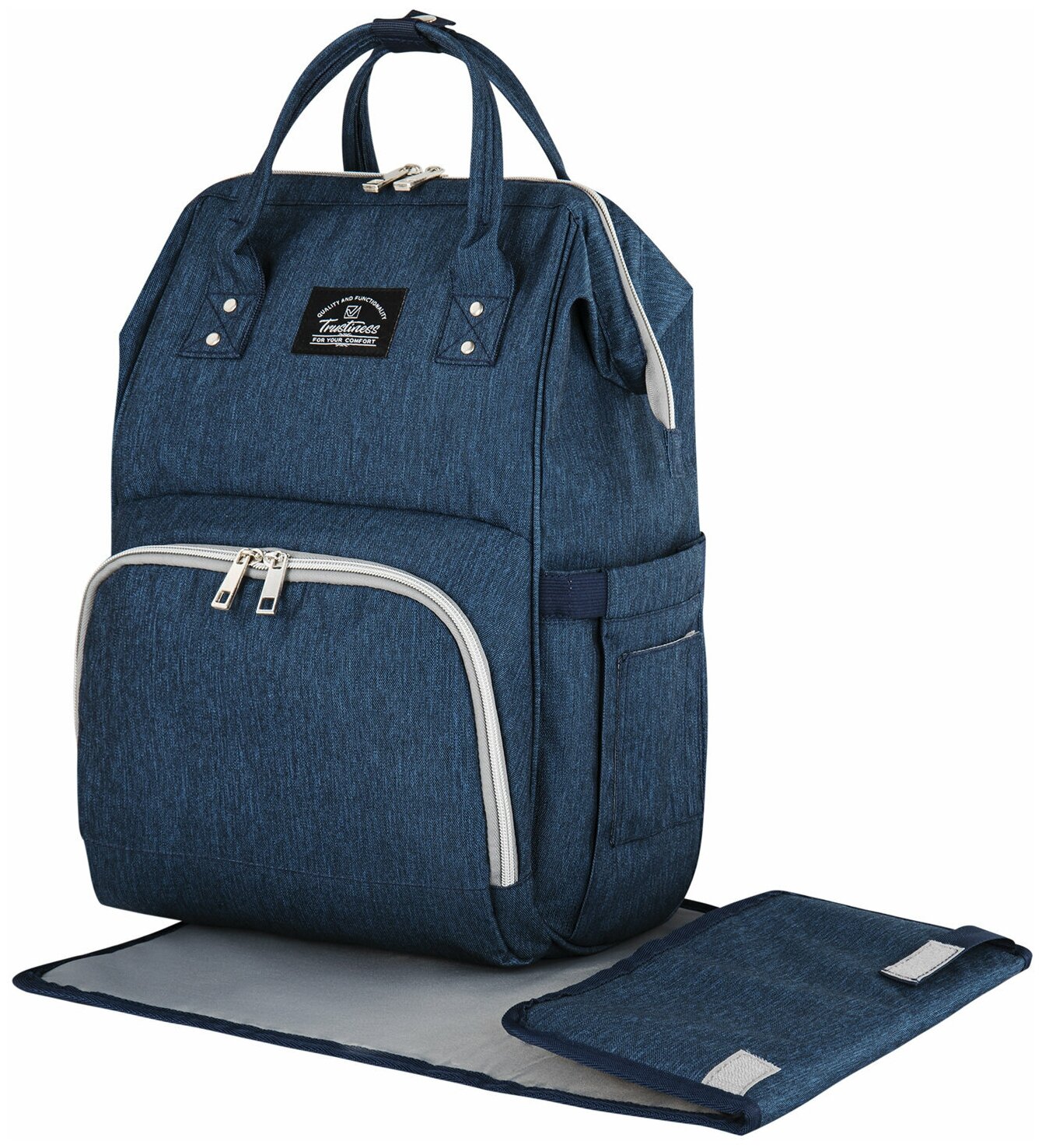 Рюкзак для мамы Brauberg Mommy с ковриком, крепления на коляску, термокарманы, синий, 40x26x17 см