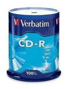 Диски CD-R 80min 700Mb Verbatim 52x 100 шт Cake Box Crystal AZO <43430>