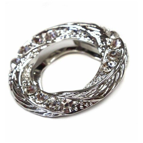 фото Стильный серебристый зажим для платка с прозрачными камешками 821232 not brand