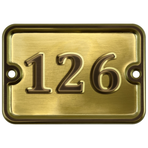 Цифра дверная "126" самоклеющаяся, 8х10 см, из латуни, штампованная, лакированная. Все цифры в наличии.