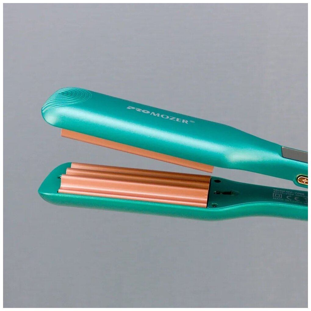 Щипцы-гофре для прикорневого объема волос ProMozer MZ-7098/керамическое покрытие полотен/LED индикатор и регулировка температуры 100-230 C/зеленые - фотография № 2