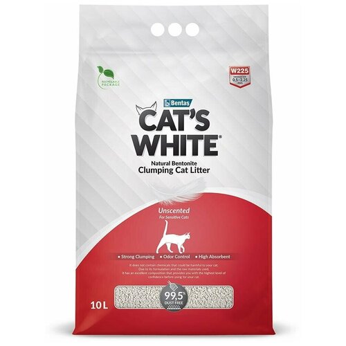 Комкующийся наполнитель для туалета кошек Cat's White Natural 10 л./8,55 кг. (натуральный)