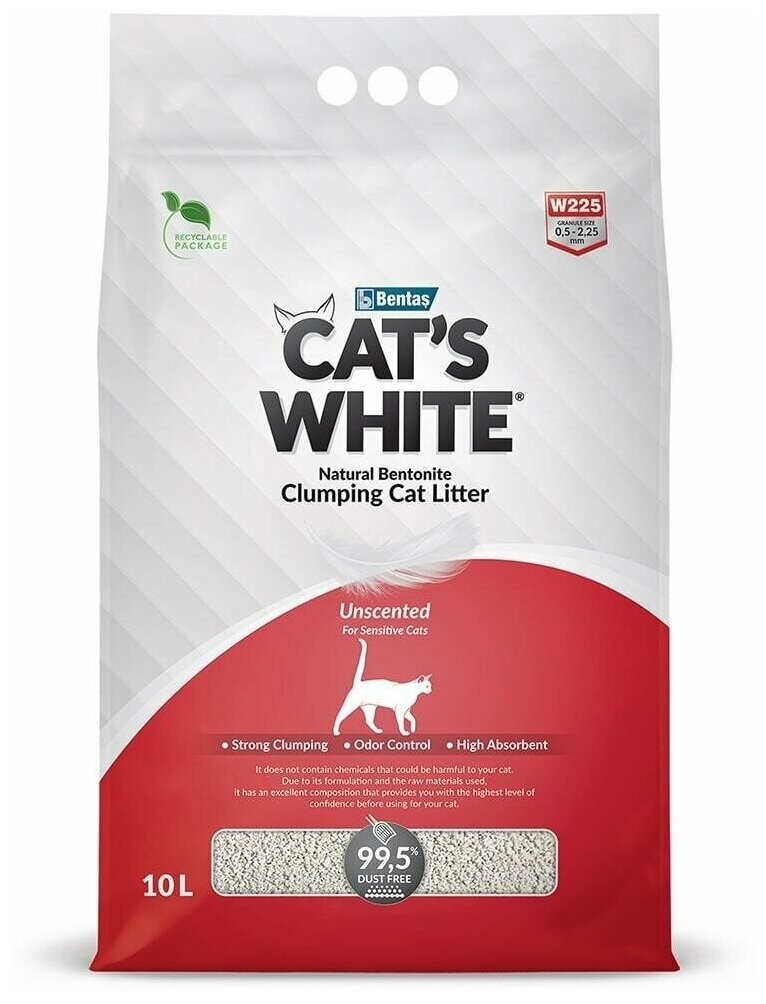 Cat's White Наполнитель комкующийся натуральный без ароматизатора для кошачьего туалета, 10 л - фото №1