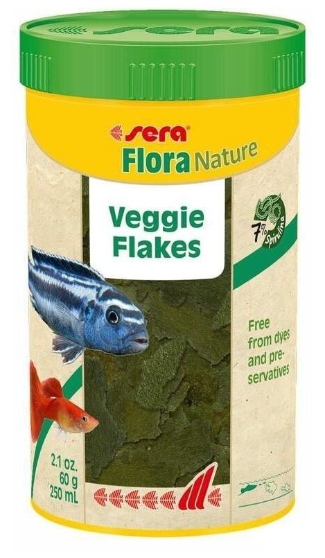 Сухой корм для рыб Sera Flora растительный в хлопьях, 250 мл, 60 г - фотография № 5