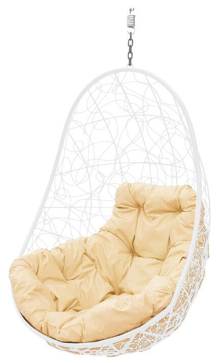 Подвесное кресло овал ротанг белое (без стойки), бежевая подушка - фотография № 1