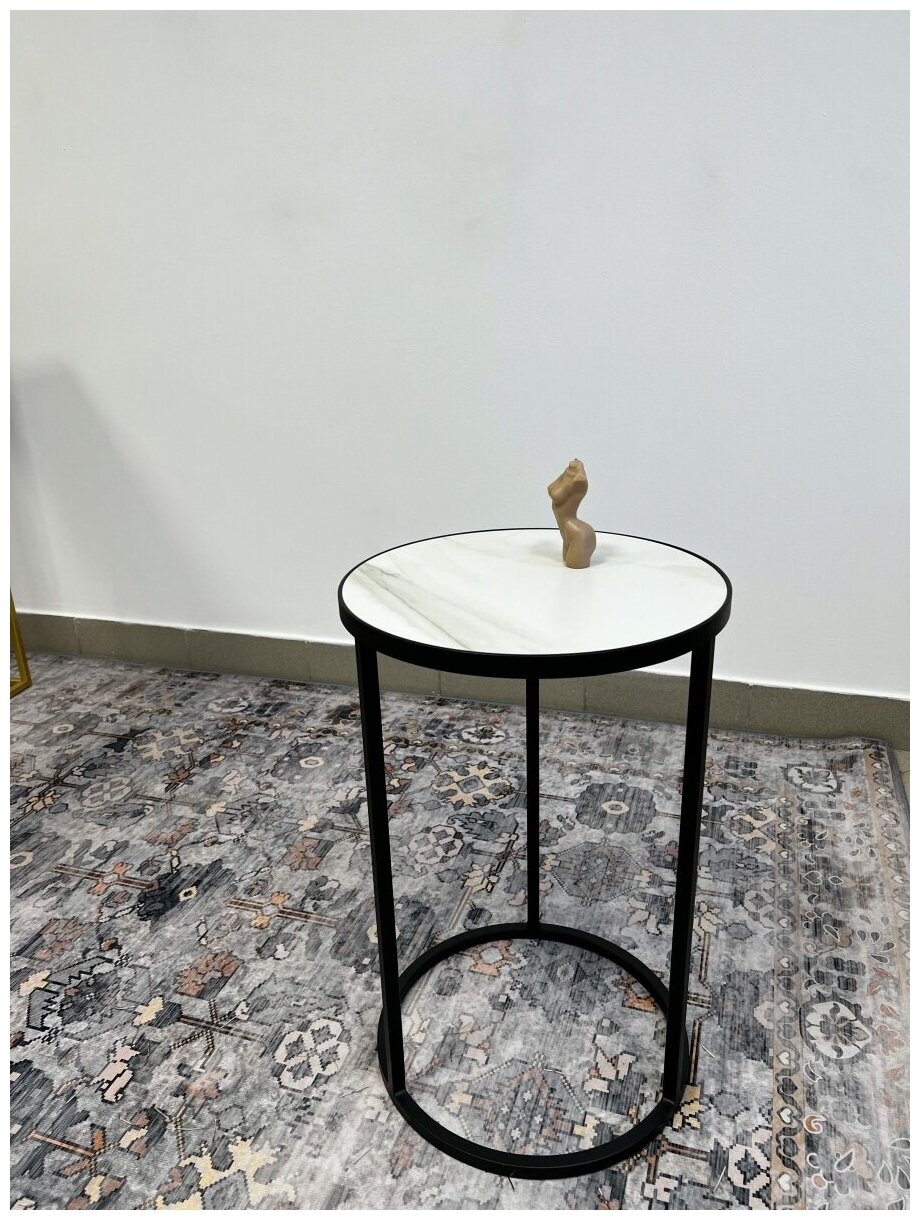 Стол прикроватный из керамогранита диаметр 35 высота 55, керамогранит MARBLE матовый, черный матовый, LUCHI - фотография № 1