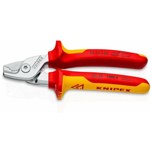 KNIPEX StepCut кабелерез VDE, ступенчатый рез, рез: кабель d 15 мм (50 кв. мм, AWG 1/0), 160 мм, диэлектрический, хром, 2К ручки бокорезы электромеханика 125 мм хром 2 комп ручки knipex