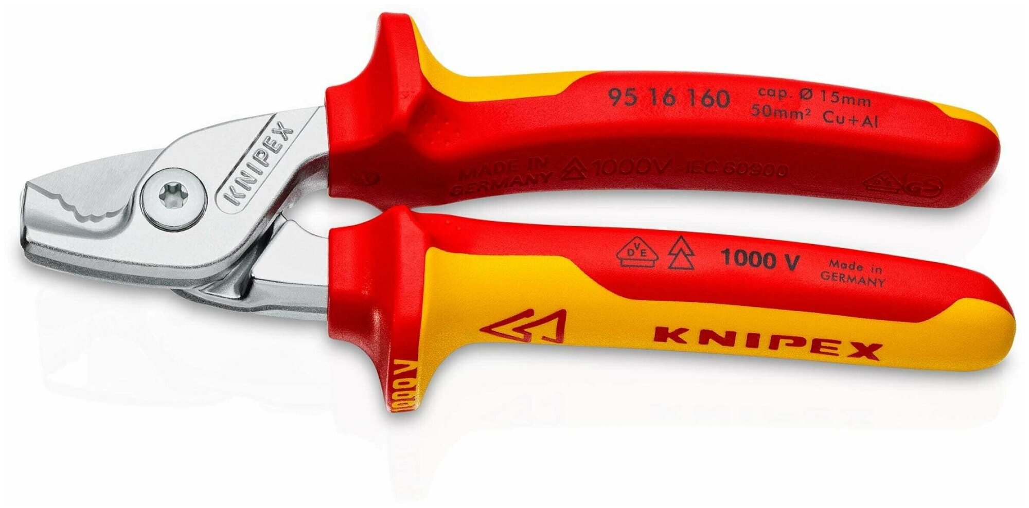 KNIPEX StepCut кабелерез VDE ступенчатый рез рез: кабель d 15 мм (50 кв. мм AWG 1/0) 160 мм диэлектрический хром 2К ручки