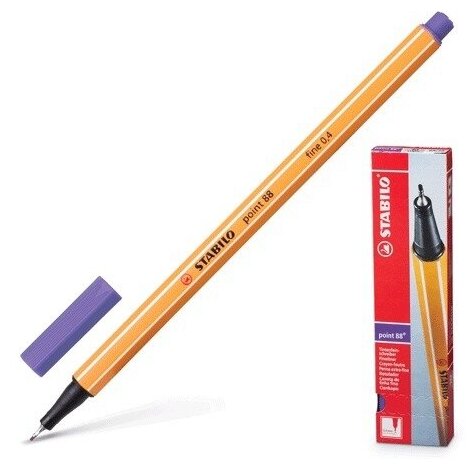 Ручка капиллярная Stabilo Point, корпус оранжевый, толщина письма 0,4 мм, фиолетовая (88/55)