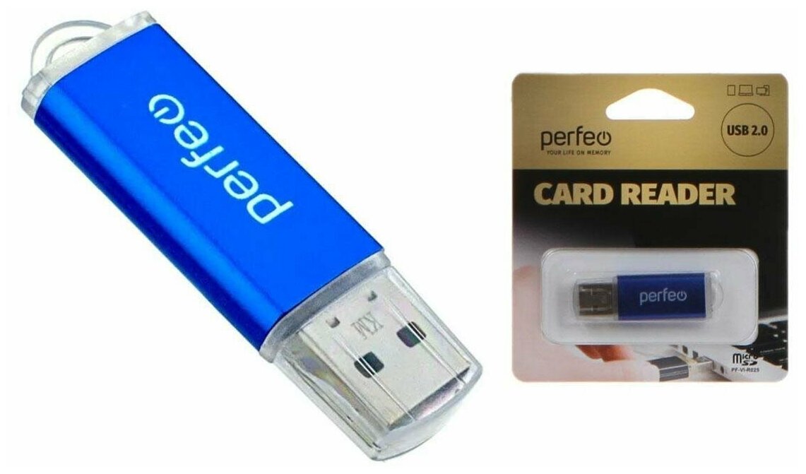 Картридер Perfeo Micro SD, (PF-VI-R025 Blue) синий