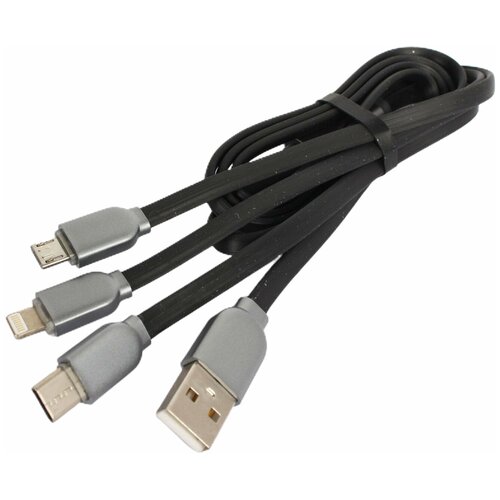 Кабель USB SKYWAY microUSB iPhone Type-C 3.0А 1м черный S09604001